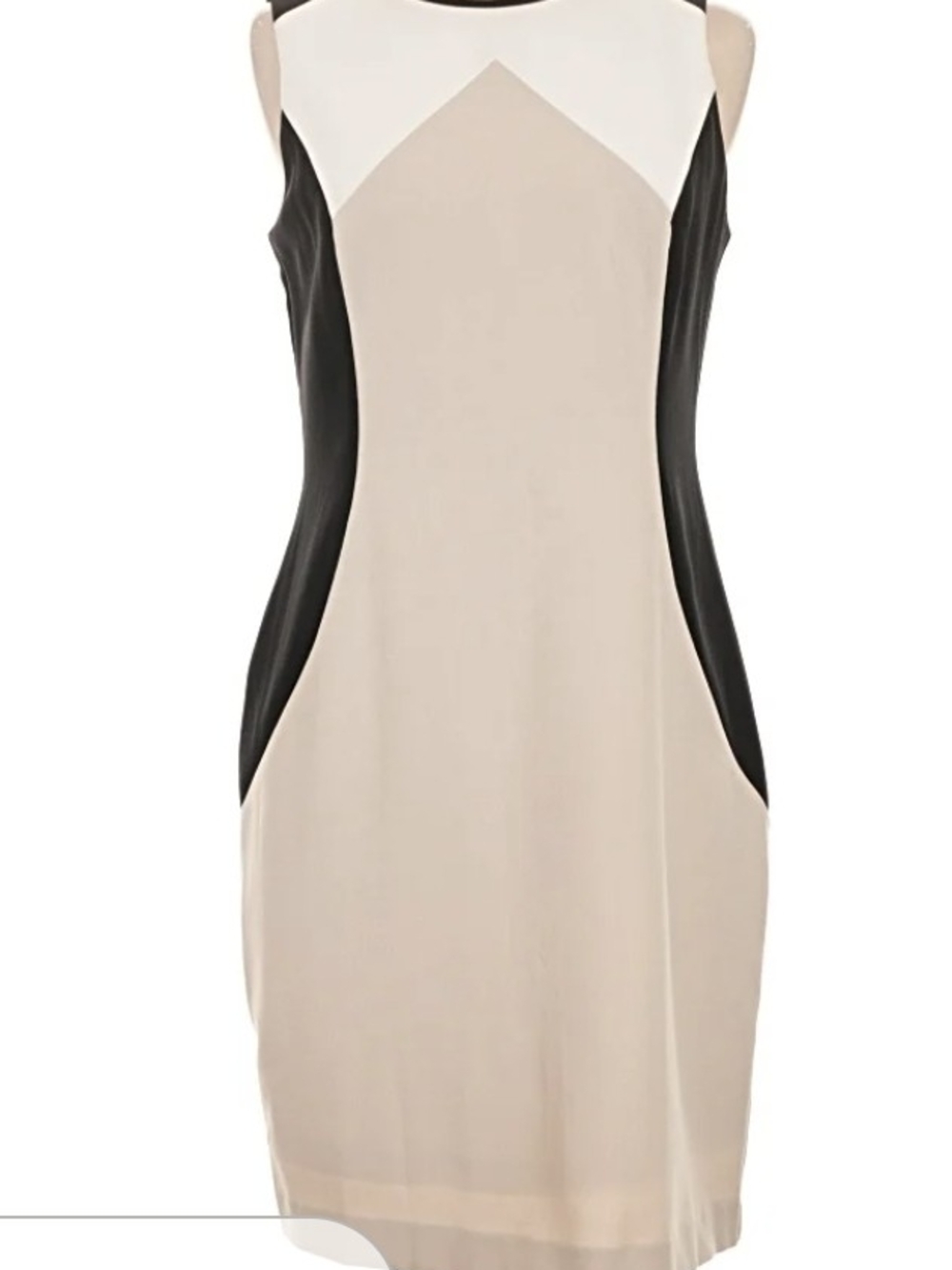 Sandra Darren Beige, Black and White Colorblock Midi Sheath Dress Fully Lined